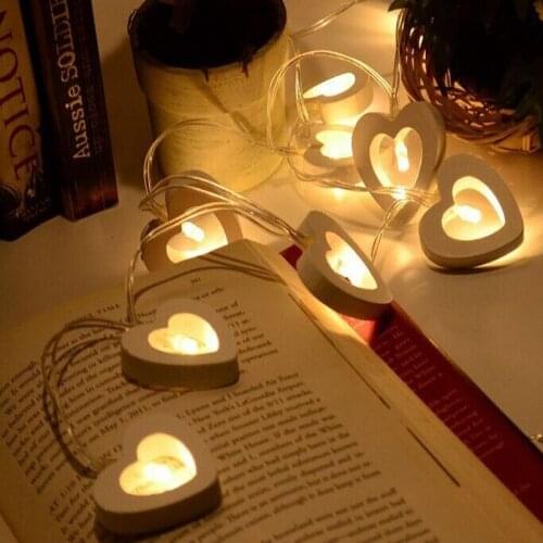 2M 20 LED Wooden Heart String Battery Powered Light For Chirstmas Garden Wedding Party Accessories String Light