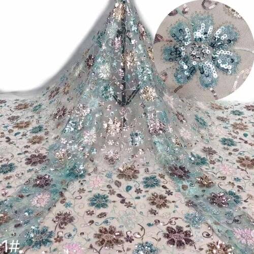 Hot Sale French Mesh Lace Fabric Sequins Beads Tube Craft Tulle Embroidery Sewing Party Bridal Wedding Dress 5 Yards Wholesale