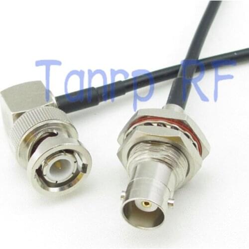 50CM Pigtail coaxial jumper cable RG174 extension 20in BNC male right angle to BNC female with nut bulkhead RF connector adapter