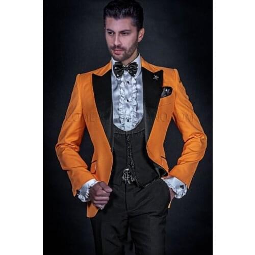 Handsome Groomsmen Peak Lapel Groom Tuxedos Mens Wedding Dress Man Jacket Blazer Prom Dinner (Jacket+Pants+Tie+Vest) A243