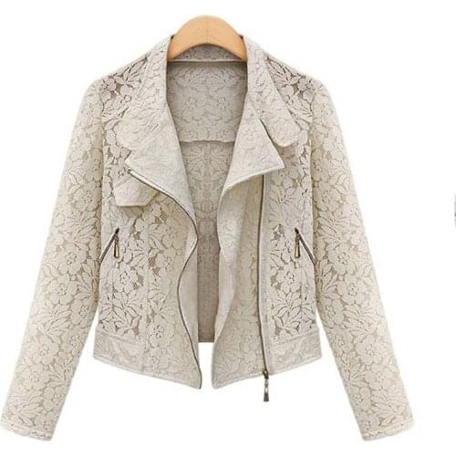 Lace Biker Jacket 2021 Autumn New Brand High Quality Full Lace Outwear Leisure Casual Short Jacket Metal Zipper Jacket