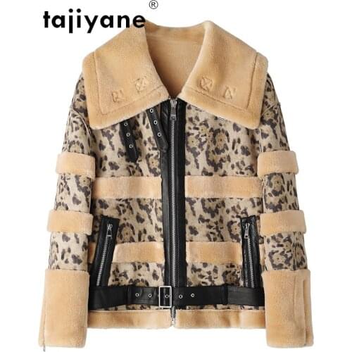 Jackets and Coats Women Real Fur Coat Woman 100% Wool Jackets Female Clothes Leopard Sheep Fur Jacket Casacos TN1439