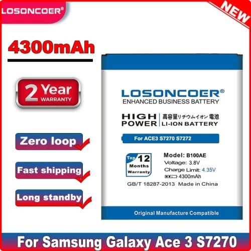 LOSONCOER 4300mAh B100AE Battery for Samsung Galaxy Ace 3 Battery S7270 S7272 S7898 S7562C S7568i I699i S7262 mobile phone batte