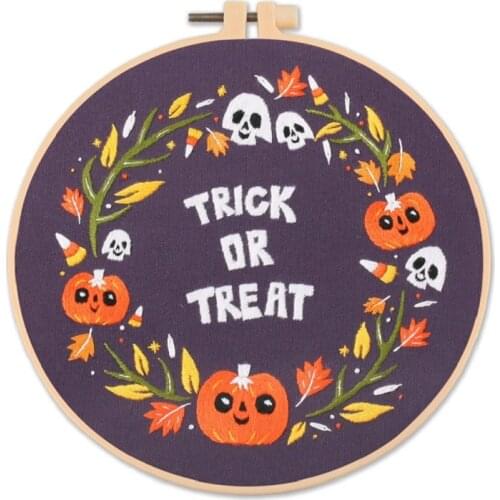 Full Range Embroidery Starter Kit, Halloween Embroidery Kits for Beginners, Embroidery Decoration, English Instructions (C)
