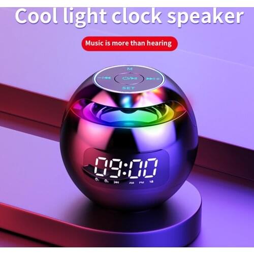 New HOT COOL Bluetooth 5.0 Light Speaker with Digital Alarm Clock Music Player Wireless Ball Shape Clock Speaker