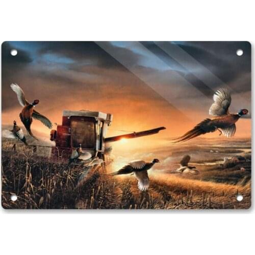 Autumn Evening Scenery Pheasants Farm Metal Tin Sign, Tin Poster, Wall Ornament Coffee Decor Art funny tin sign