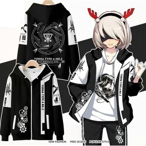 Game NieR:Automata 3D Printing Men/Women Autumn Fashion Zipper Hoodies Sweatshirt Long Sleeves Pollover Plus Size