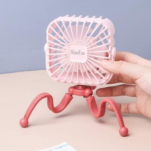 Octopus Fan Deformable Bracket Mini Clip-on Desk Fan Portable 3 Speed 360 Rotating USB Rechargeable Desktop Air Cooler