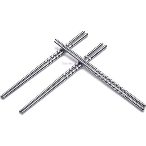 500Pair/Lot Stainless Steel Chopsticks Anti-skip Thread Food Stick Non-slip Home Kitchen Dinner Reusable Chopstick Metal