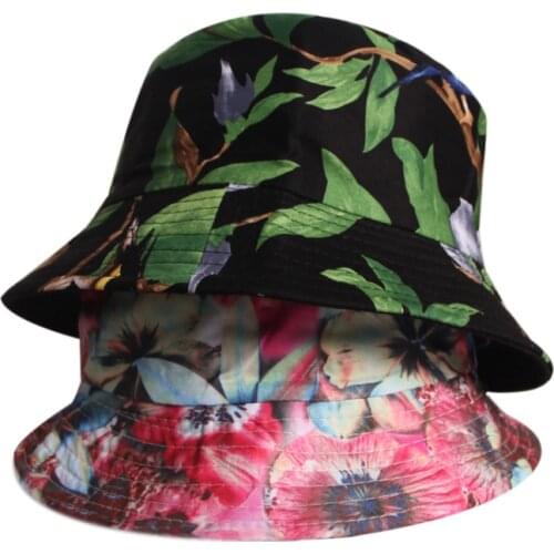 Reversible Bucket-Hats Floral Print Sunscreen Women Fisherman Cat Cotton Fashion Anti-sun Canvas Foldable Outdoors Panama Hat