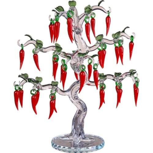 Glass Crystal Cherry Tree Figurines Crafts Fengshui Ornament Home Decor Christmas New Year Gifts Souvenirs Decoration