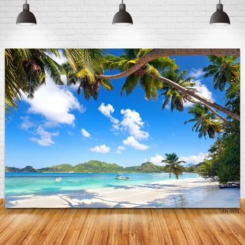 Tropical Beach Blue Sky Photography Backdrops Summer Sea Palms Tree Wedding Holiday Party Baby Photocall Photo Studio Background