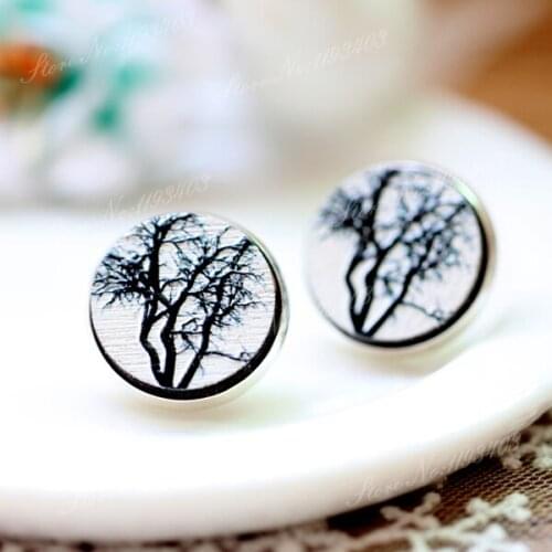 Unique 3D Tree Embossed 16mm Round Coloured Drawing pattern Laser Cut wood Cabochon DIY for Rings, Earring,Brooch,Necklace