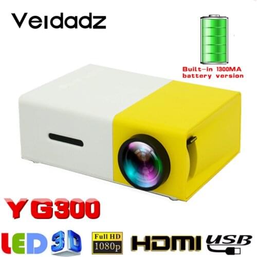 VEIDADZ YG300 micro LED projector supports 1080P HD playback portable projector home media player built-in 1300mAh battery