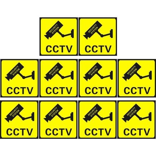 10PCS Waterproof Video Camera Surveillance Security Stickers Decals Warning Alarm Signs for Home Office School Shop 110x110mm