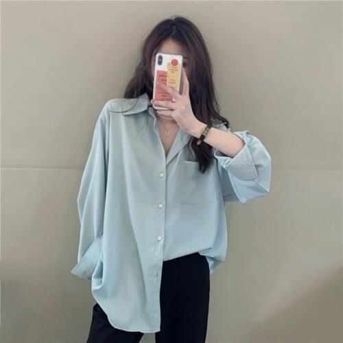 Women Fashion Shirt Bf Solid Loose Versatile Long-sleeved Shirt Sunscreen Shirt Korean Style Temperament Commute Shirts Summer