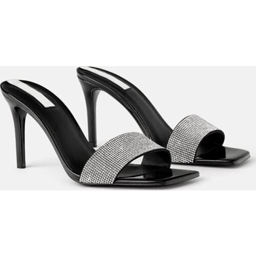 Water Diamond High Heeled Shoes Sexy Peep toe Crystal Sandals For Women Sexy Night Club Slides BlingBling