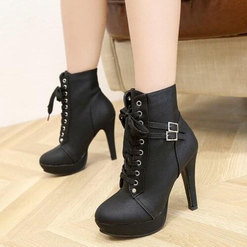 Platform high heel boots women ankle boots for women high heels sexy motorcycle boots platform shoes large size 42 bota feminina