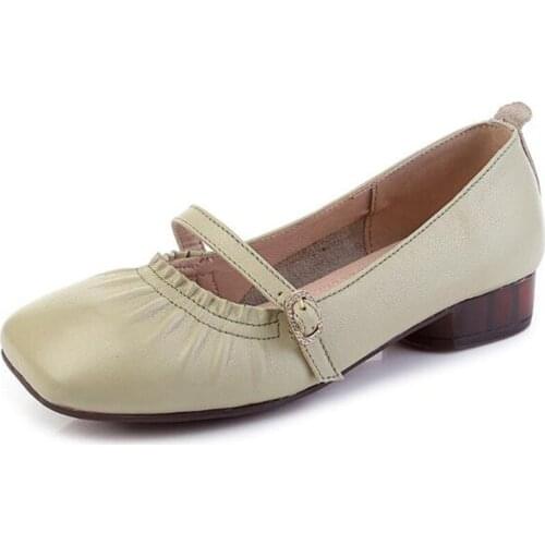 ZXRYXGS Square Toe Soft Genuine Leather Shoes Womens Flats Soft Sole Big Size 2021 New Women Leather Shoes Comfort Casual Shoes