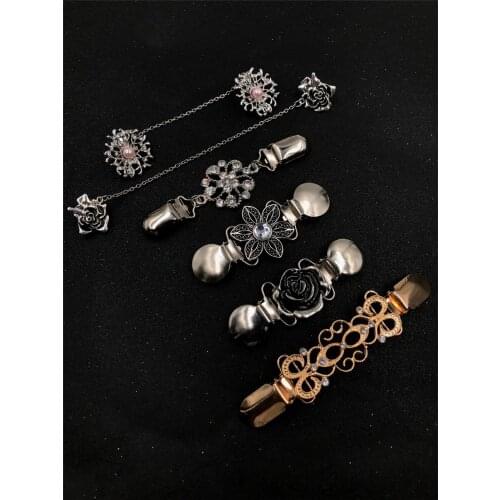 6 Pieces Flower Design Sweater Shawl Clips Set Retro Cardigan Collar Clips Antique Flowers Dresses Duckbill Clip For Women Gift