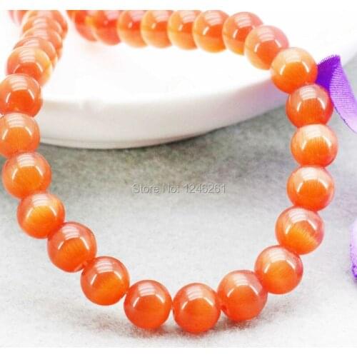 8mm Accessories Orange Glass Lucky Beads Mexican Cat Eye Granular Loose Stone Women Girls Gifts 15inch DIY Jewelry Making Design