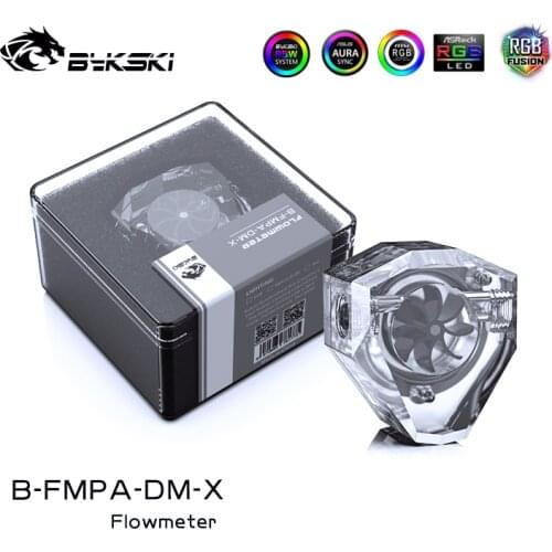 Bykski Acrylic Flow Meter G1/4 Thread Water Cooling System Coolant Filter Indicat Computer Cooler Fittings 2-Way holes 5V 3PIN