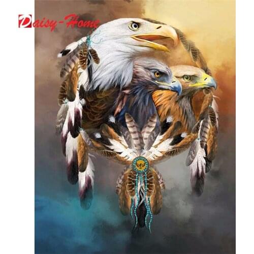 DIY 5D Diamond Painting Eagle Feather Full Round Rhinestone Diamond Embroidery Animal Mosaic Bird Cross Stitch Home Decor