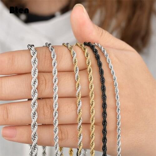 BTEN 2mm-6mm Rope Chain Necklace Stainless Steel Never Fade Waterproof Choker Men Women Jewelry Gold Silver Color Chains Gift