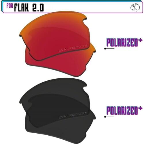 EZReplace Polarized Replacement Lenses for - Oakley Flak 2.0 Sunglasses - BlackPPlus-RedPPlus