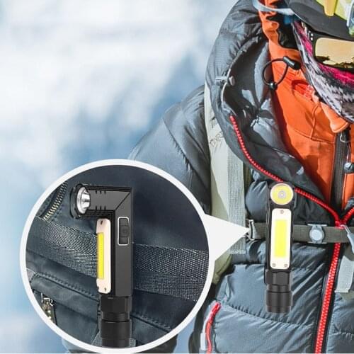 90 Degree LED Flashlight USB Rechargeable Torch Light for Outdoor Camping Free Angle Adjustable SAL99