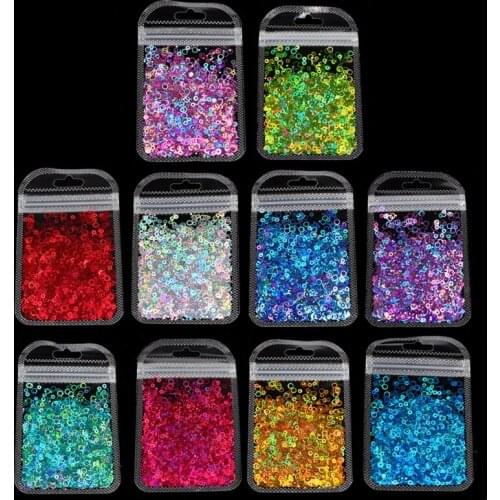 10 Colors Hollow Round Shape Holographic Chunky Glitter Laser- Flakes Sequins F3MF
