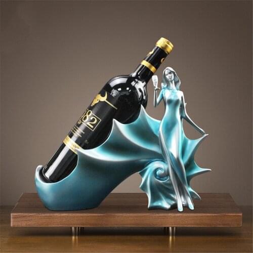 Creative Home Decorative Figurines Ornaments Modern Minimalist Blue Take Fan Beauty Wine Rack Decoration Creative Wedding Craft