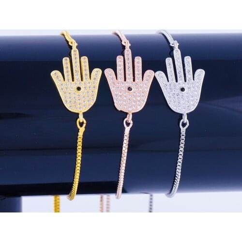 Hot Selling Jewelry Retro Zircon Hamsa Bracelet Charms Wholesale Copper Micro Pave Chain Friendship Bracelets Handmade Pulseras