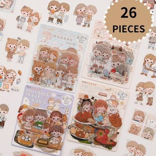 26 Pcs Cute Kawaii Waterproof Lover Stickers Calendar Diary Journaling Stationery Journal Scrapbooking Hand Book Albumn Supplies