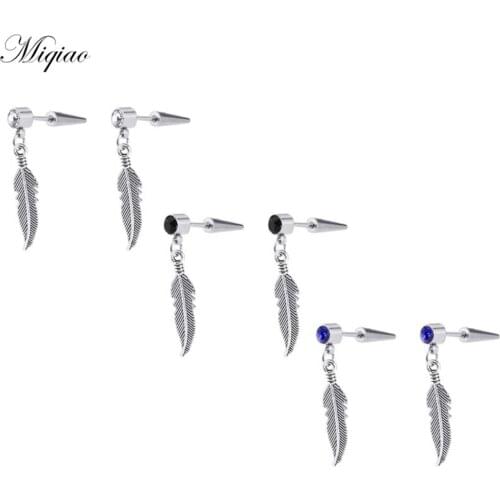 Miqiao 2pcs Fashionable Simple Feather Pendant Pointed Tail with Rhinestone Earrings Exquisite Body Piercing Jewelry