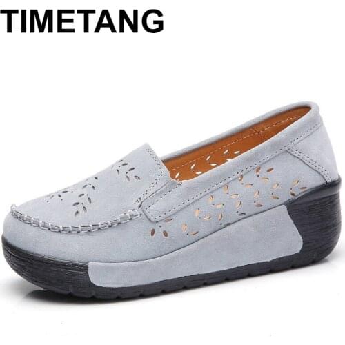 TIMETANG platform moccasins ladies elegant genuine leather moccasins shoes woman autumn without lace casual shoes for women