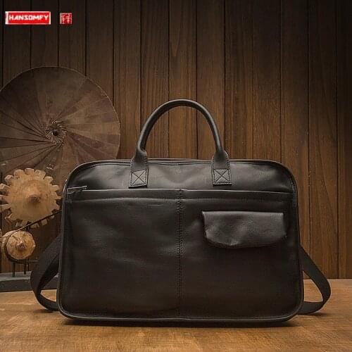 Handmade first layer cowhide mens bag handbag vegetable tanned cowhide briefcase business computer bag leather messenger bags