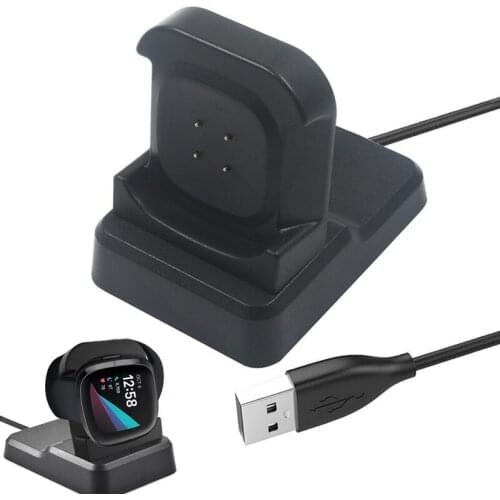 Desktop Dock Station Charger Adapter Base Holder USB Charging Cable Cord Stand for Fitbit Sense/ Versa 3 Watch Versa3 Smartwatch