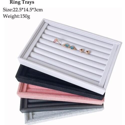 New Velvet Jewelry Flat Trays Box Earring Rings Storage Box Jewelry Case Display Convenient Charming Women Rings Trays Makeup