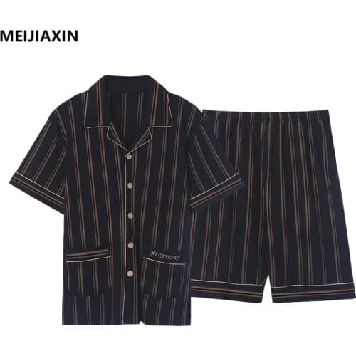 Newest Mens Pajamas Set 100% Cotton Short Sleeve Pyjamas Mens Turn-down Collar Pijama Large Size M-4XL Sleepwear