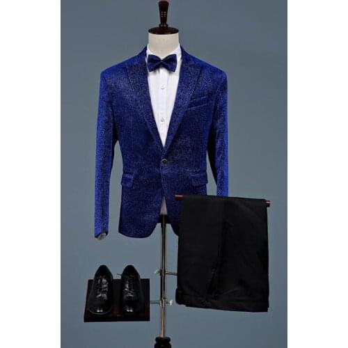 Sequin clothing men groom suit set with pants mens wedding suits costume singer star style dance stage formal dress tie