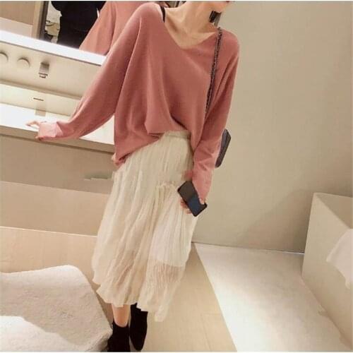 Autumn V Neck Sweater Knitted Fashion Womens Sweaters 2019 Winter Tops For Women Pullover Jumper Pull Femme Hiver HC101