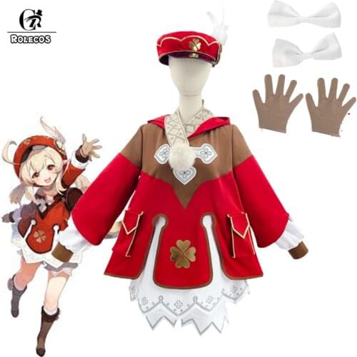 ROLECOS Game Genshin Impact Klee Cosplay Costumes Red Cosplay Halloween Cosplay Costumes With Hat Glove Cos Uniform Full Set