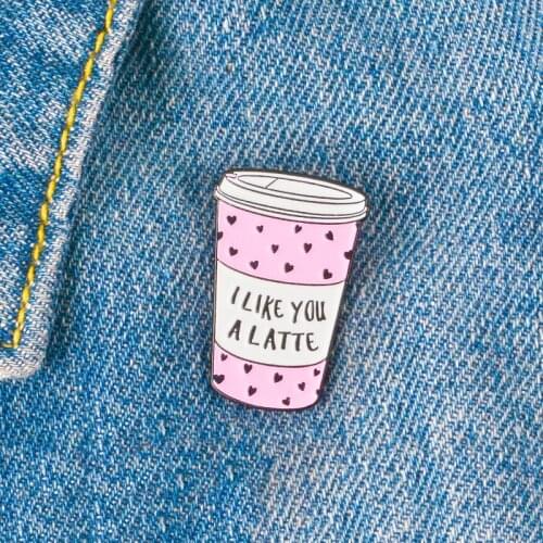 Pink Mug Enamel Pins Brooch I like latte Pins Badges Coffee Cup Travel cup Brooches Pin Button Gift For Women Men Coffee lovers