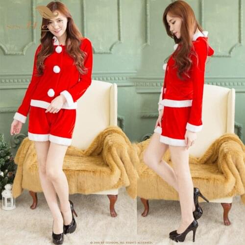 SISHION Christmas Costume For Women Red Sexy Adult Split Short pant QY0385 Female Fancy Cosplay Uniform Winter Festival Set Suit