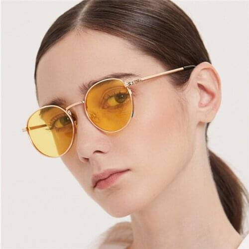 Seemfly Fashion Retro Round Sunglasses Women Transparent Yellow Small Frame Sunglasses Brand DESIGN Men Driving Sun glass UV400