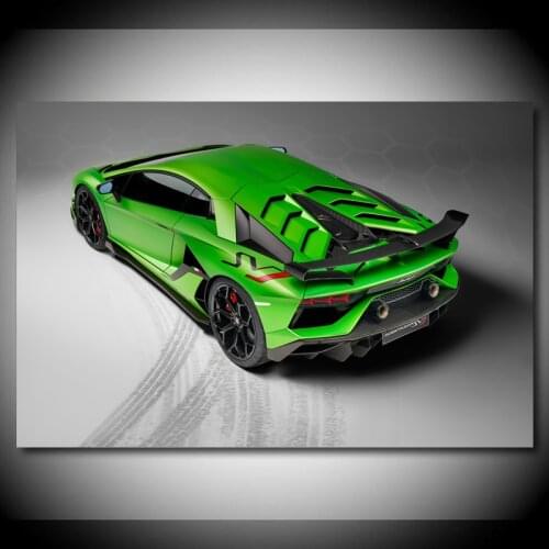 Supercar Aventador SVJ Green Car Rear Upper View Wall Art Posters and Prints Modern Canvas Paintings for Living Room Decor