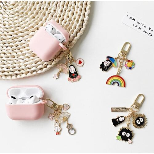 Super Cute Sakura Girl Keychain Decor For AirPods 1 2 Pro Wireless Bluetooth Earphone Case Silicone Headset Cover Accessories