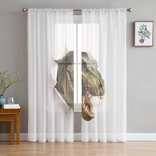Dinosaur Breaks Through The Wall Sheer Curtains for Living Room Modern Voile Curtain Bedroom Tulle Curtains Window Drapes Decor