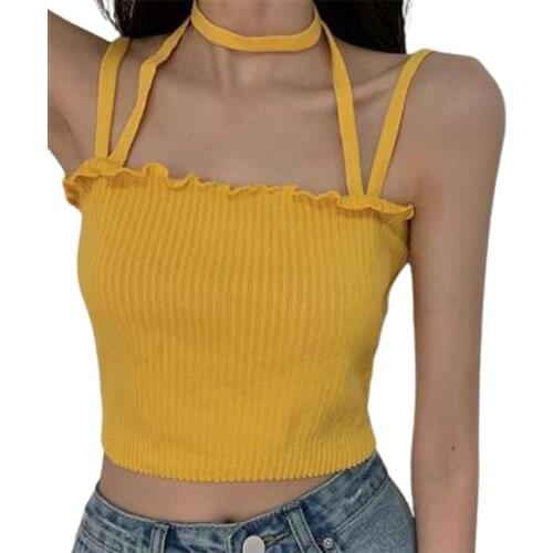 Knitted Vest Halter All-matched Soft Women Suspender Sexy Sleeveless Vest for Date